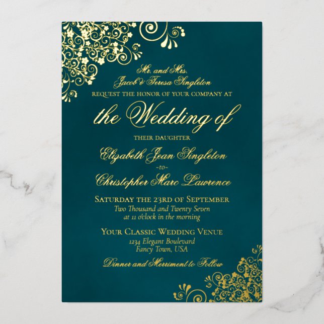 Classic Elegance Gold on Dark Teal Formal Wedding (Front)