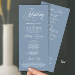 Classic Elegance Gold Script, Wedding Ceremony Programme<br><div class="desc">Elegant classic dusty blue theme,  Wedding Ceremony Program in 4x9 inches (long) card. It is designed with scroll accent that can be personalised with custom/ personalised text for your bridal party,  ceremony details,  memorial notes and thank you message.</div>