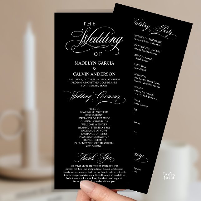 Classic Elegance Gold Script, Wedding Ceremony Programme (Classic Elegance, Wedding Ceremony Program, Ceremony and Thank you in Classy Black and White)