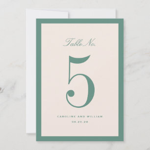 Classic Elegance Green Wedding Table Number Card