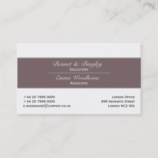 Classic Elegance Heather & White Business Card (Front)