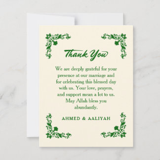 Classic Elegance Ivory & Emerald Floral Wedding Thank You Card