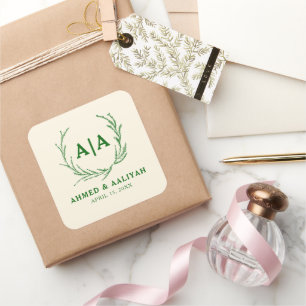 Classic Elegance Ivory & Emerald Islamic Wedding Square Sticker