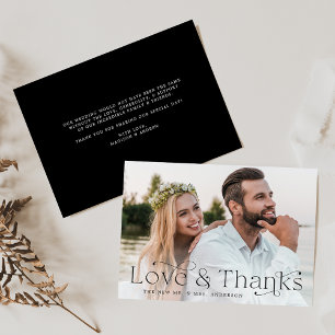 Classic Elegance Love and Thanks Black Photo Thank You Card