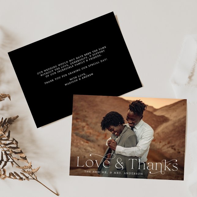 Classic Elegance Love and Thanks Black Photo Thank You Card (Creator Uploaded)