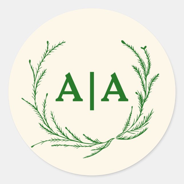 Classic Elegance Monogram Ivory & Emerald Floral Round Sticker (Front)