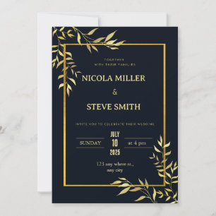 Classic Elegance: Navy Blue and Gold Wedding  Invitation