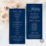 Classic Elegance Navy Blue Script Wedding Ceremony Programme<br><div class="desc">Elegant Classy Navy Blue script, Wedding Ceremony Program in 4x9 inches (long) card. It is designed with scroll accent that can be personalised with custom/ personalised text for your bridal party, ceremony details, memorial notes and thank you message. If you are looking for other program card types and sizes, please...</div>
