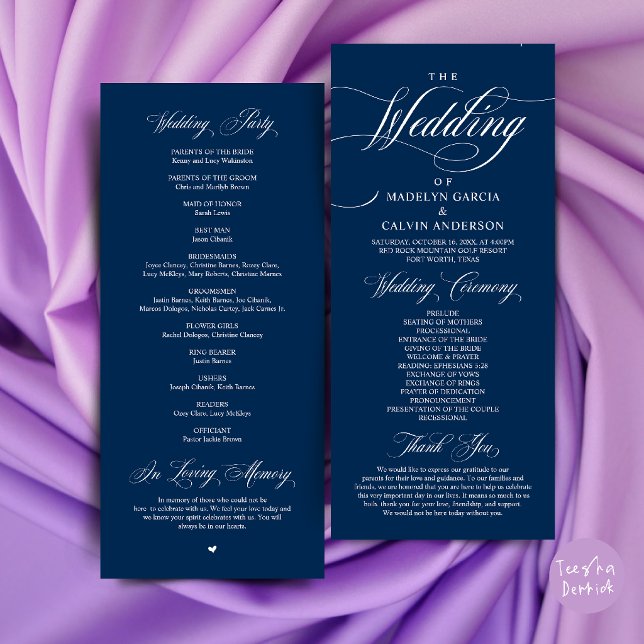 Classic Elegance Navy Blue, Wedding Ceremony Order Programme (Classic Elegance Wedding Ceremony Order Program Card in Navy Blue)