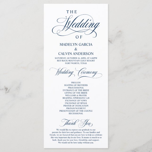 Classic Elegance Navy Blue, Wedding Ceremony Programme (Front)