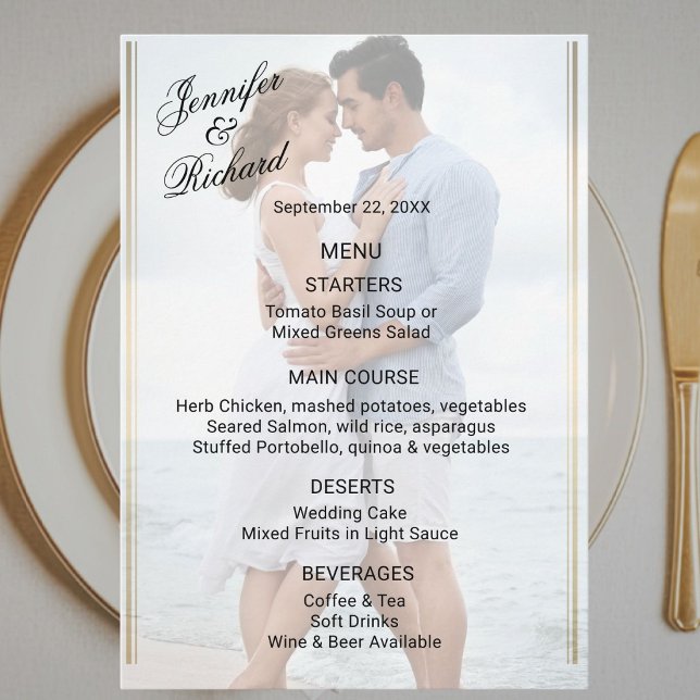 Classic Elegance Photo Double Sided Wedding Menu (Creator Uploaded)
