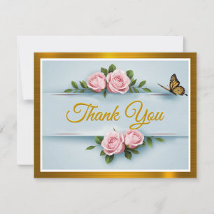 Classic Elegance Pink Roses, butterfly Thank You Card