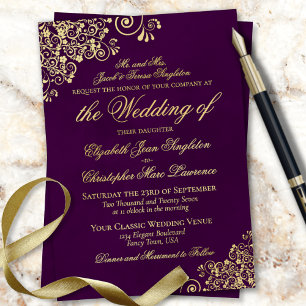 Classic Elegance Plum Purple Formal Wedding Gold