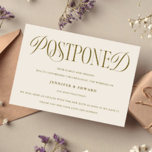 Classic Elegance Postponed Wedding Update Cream Invitation