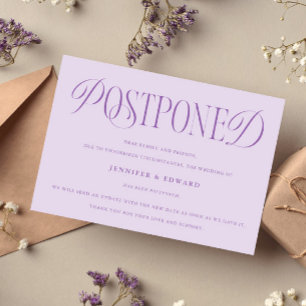 Classic Elegance Postponed Wedding Update Lilac Invitation
