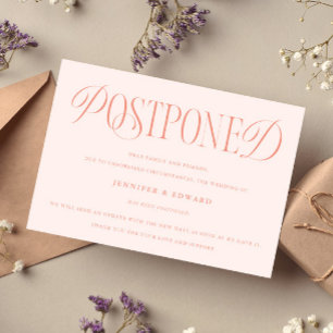 Classic Elegance Postponed Wedding Update Peach Invitation