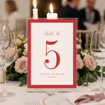 Classic Elegance Red Wedding Table Number Card
