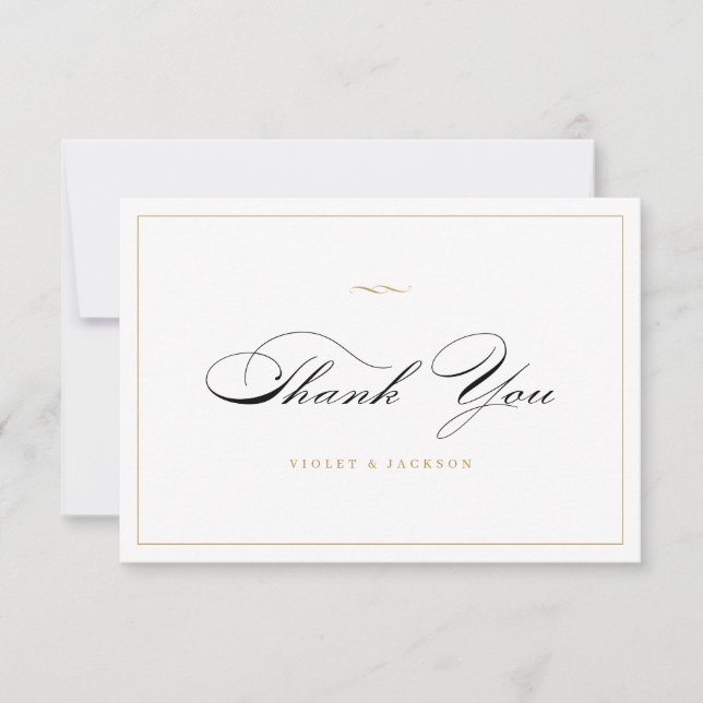 Classic Elegance Script Black And gold Simple Thank You Card (Front)