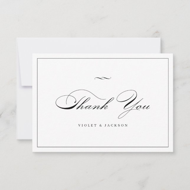 Classic Elegance Script Black And White Simple Thank You Card (Front)