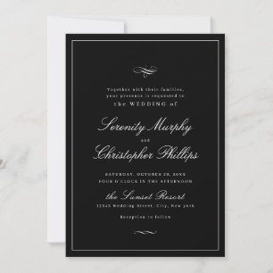 Classic Elegance Script Black And White Wedding In Invitation