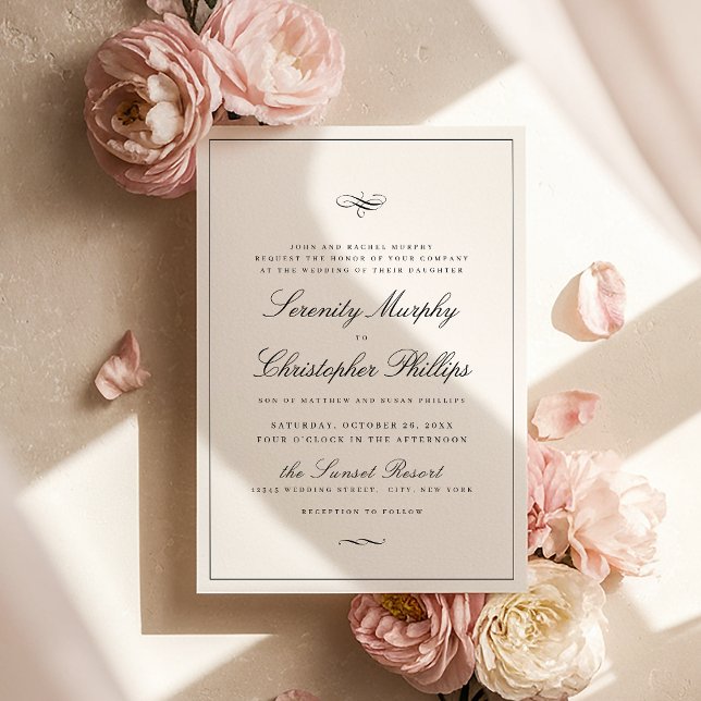 Classic Elegance Script Black And White Wedding Invitation (Classic Elegance Script Black And White Wedding In Invitation)
