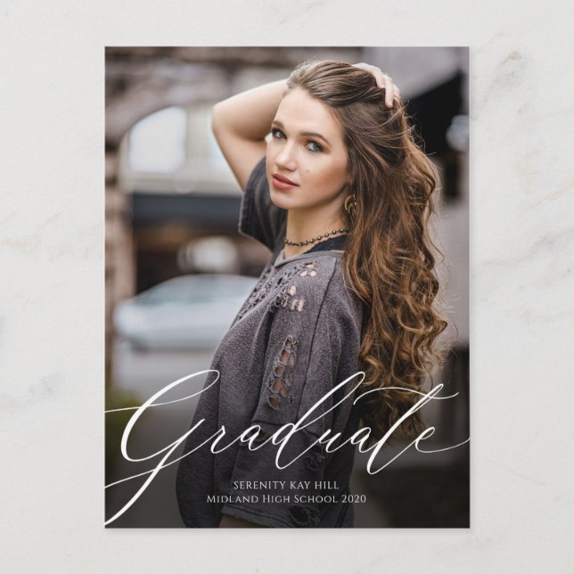 Classic Elegance Script Graduation Invitation Postcard (Front)