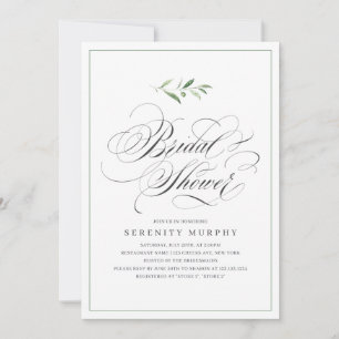 Classic Elegance Script Greenery Bridal Shower Invitation