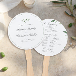 Classic Elegance Script Greenery Wedding Program Hand Fan