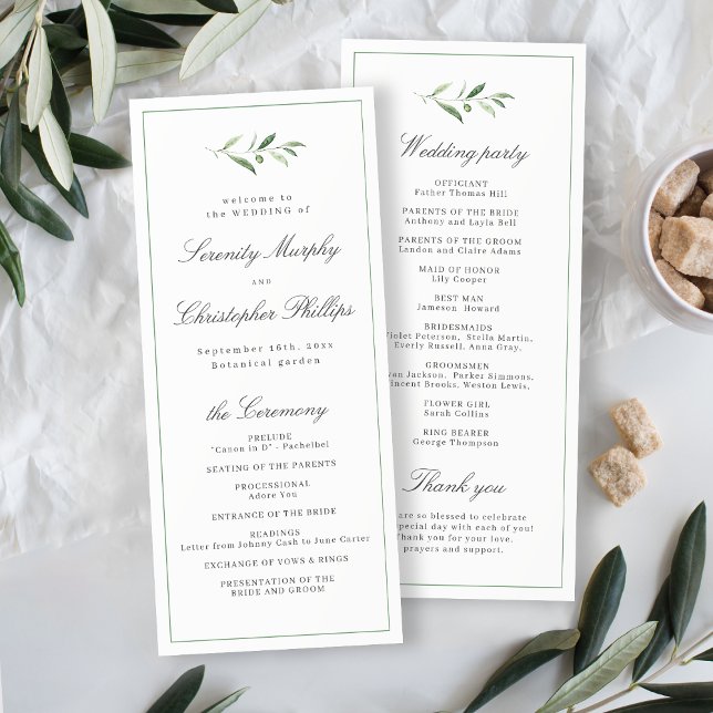 Classic Elegance Script Greenery Wedding Program Menu (Classic Elegance Script Greenery Wedding Program)