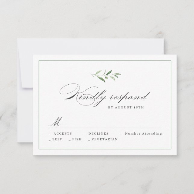 Classic Elegance Script Greenery wedding RSVP (Front)