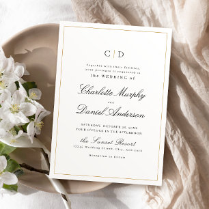 Classic Elegance Script Minimal Monogram Wedding Invitation