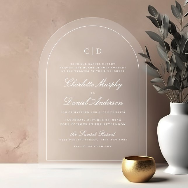 Classic Elegance Script Monogram Arch Wedding Acrylic Invitations (Classic Elegance Script Monogram Arch Wedding Acrylic Invitations)