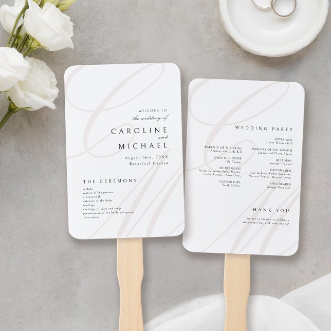 Classic Elegance Script Monogram Wedding Program Hand Fan (Classic Elegance Script Monogram Wedding Program Hand Fan)