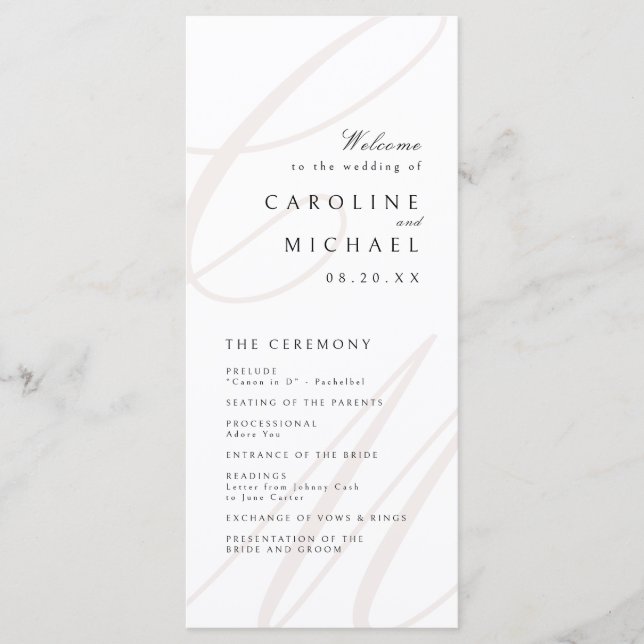 Classic Elegance Script Monogram Wedding Program Menu (Front)