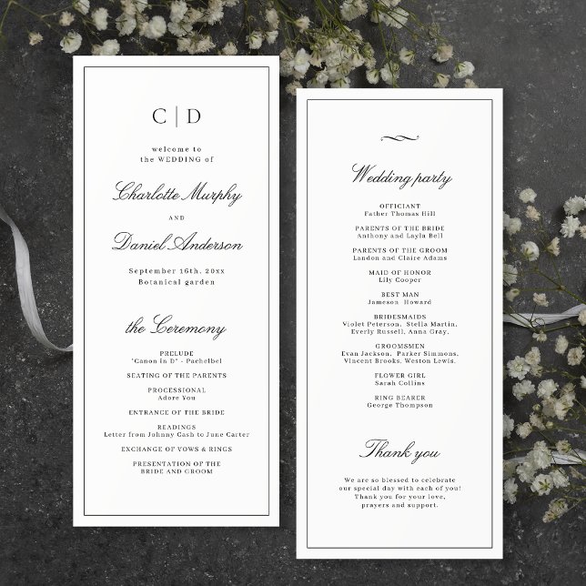 Classic Elegance Script Monogram Wedding Program Menu (Classic Elegance Script Monogram Wedding Program)