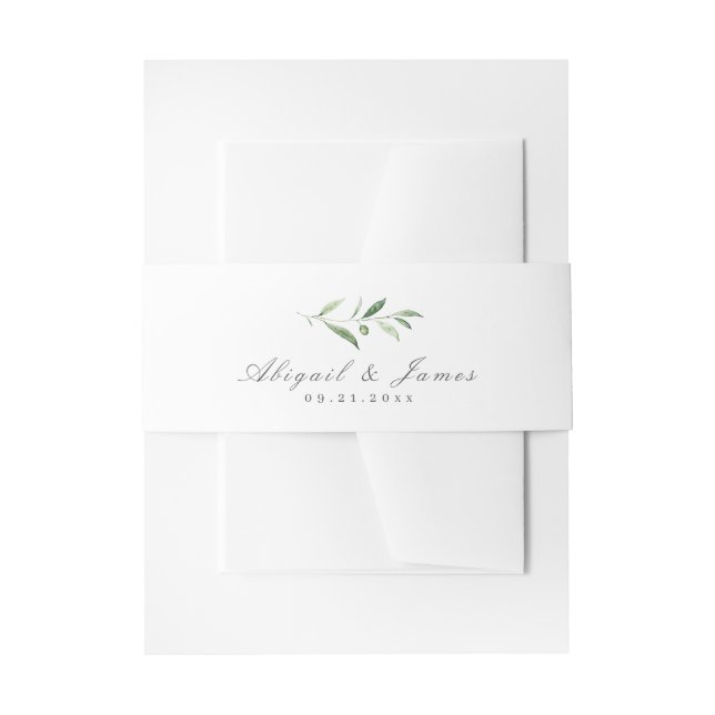 Classic Elegance Script Simple Greenery Wedding Invitation Belly Band (Front Example)