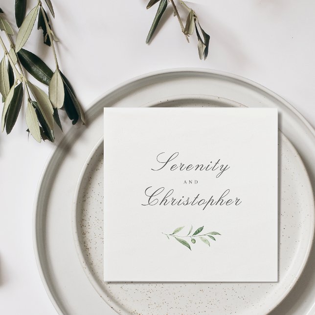 Classic Elegance Script Simple Greenery Wedding Napkin (Classic Elegance Script Simple Greenery Wedding Napkins)