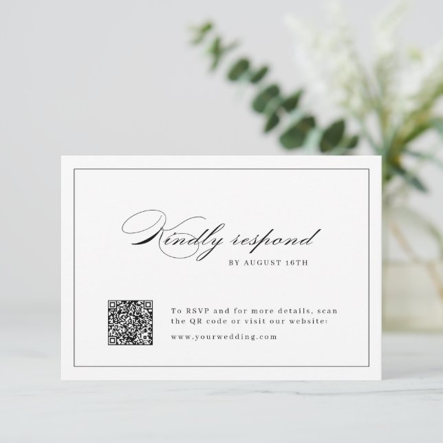 Classic Elegance Script Simple QR code wedding RSVP Card (Standing Front)