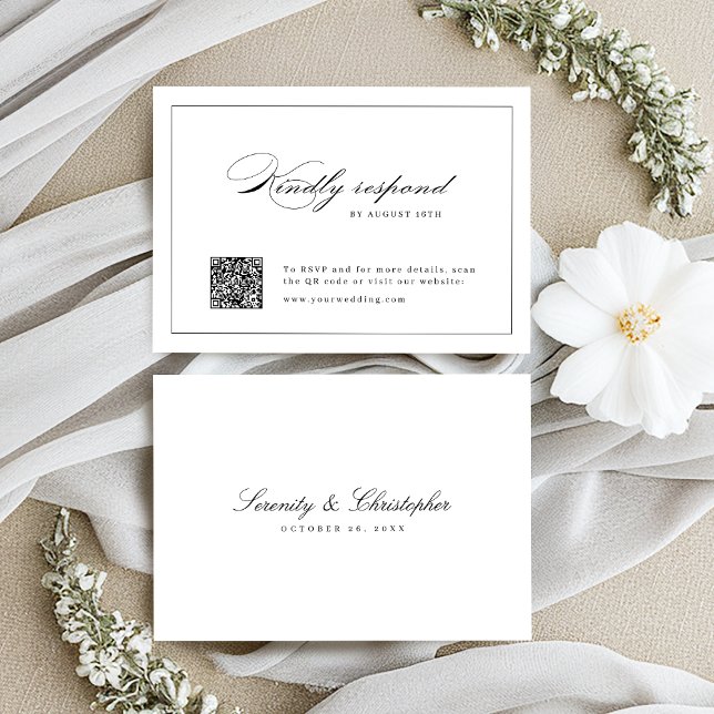 Classic Elegance Script Simple QR code wedding RSVP Card (Classic Elegance Script Simple QR code wedding RSVP Card)