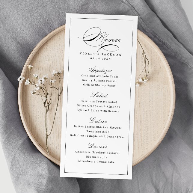 Classic Elegance Script Simple Wedding Menu (Classic Elegance Script Simple Wedding Menu)