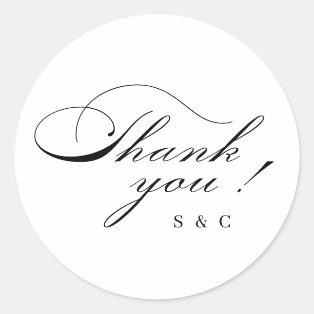 Classic Elegance Script Thank You Simple Round Sticker (Front)