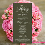 Classic Elegance Script, Wedding Ceremony Programme<br><div class="desc">Elegant Classy Black script,  Wedding Ceremony Program in 4x9 inches (long) card.
 It is designed with scroll accent that can be personalised with custom/ personalised text for your bridal party,  ceremony details,  memorial notes and thank you message.</div>
