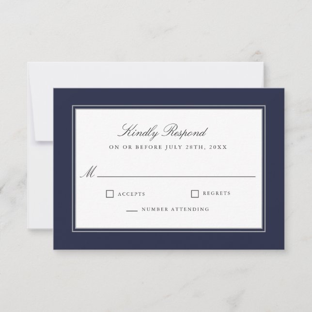 Classic Elegance Simple Navy Wedding RSVP (Front)