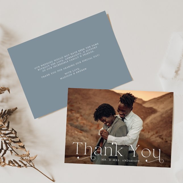 Classic Elegance Slate Blue Photo Wedding Thank You Card (Creator Uploaded)