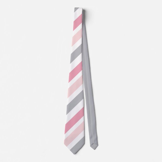 Classic Elegance Soft Pastel Pink Grey Stripe Tie (Front)