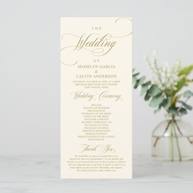Classic Elegance Vintage Gold, Wedding Ceremony  P Programme (Standing Front)