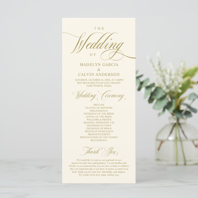 Classic Elegance Vintage Gold, Wedding Ceremony  Programme (Standing Front)