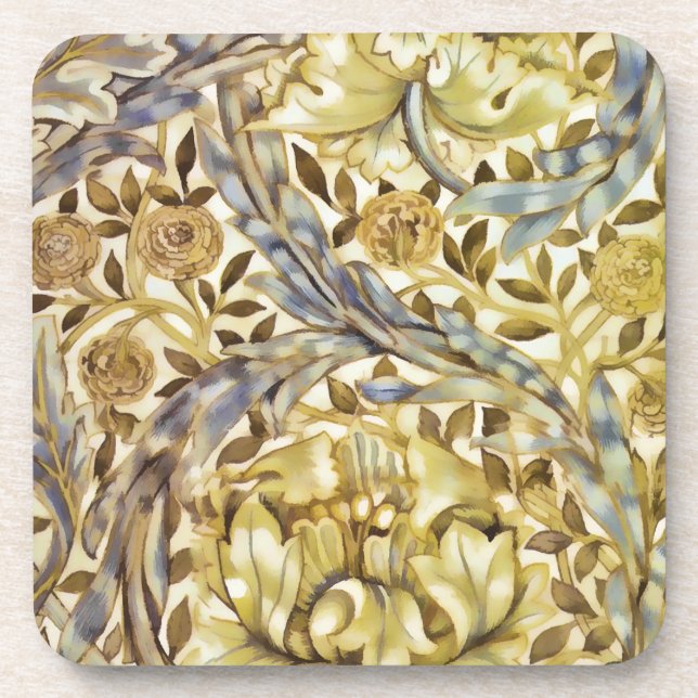Classic Elegance Vintage Pattern Golds and Blue Coaster (Front)