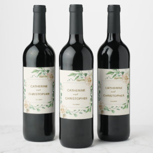 Classic Elegance Winter Floral Wedding Wine Label