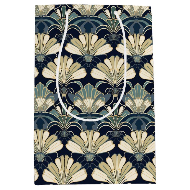 Classic Elegant 1920s Inspired Art Deco Fan Motif Medium Gift Bag (Front)
